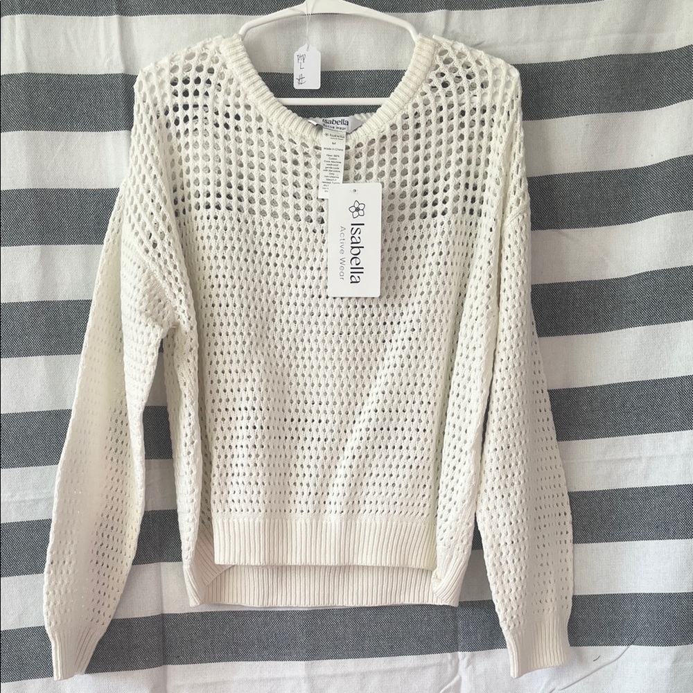 Isabella Ivory Mesh Crew Neck Sweater